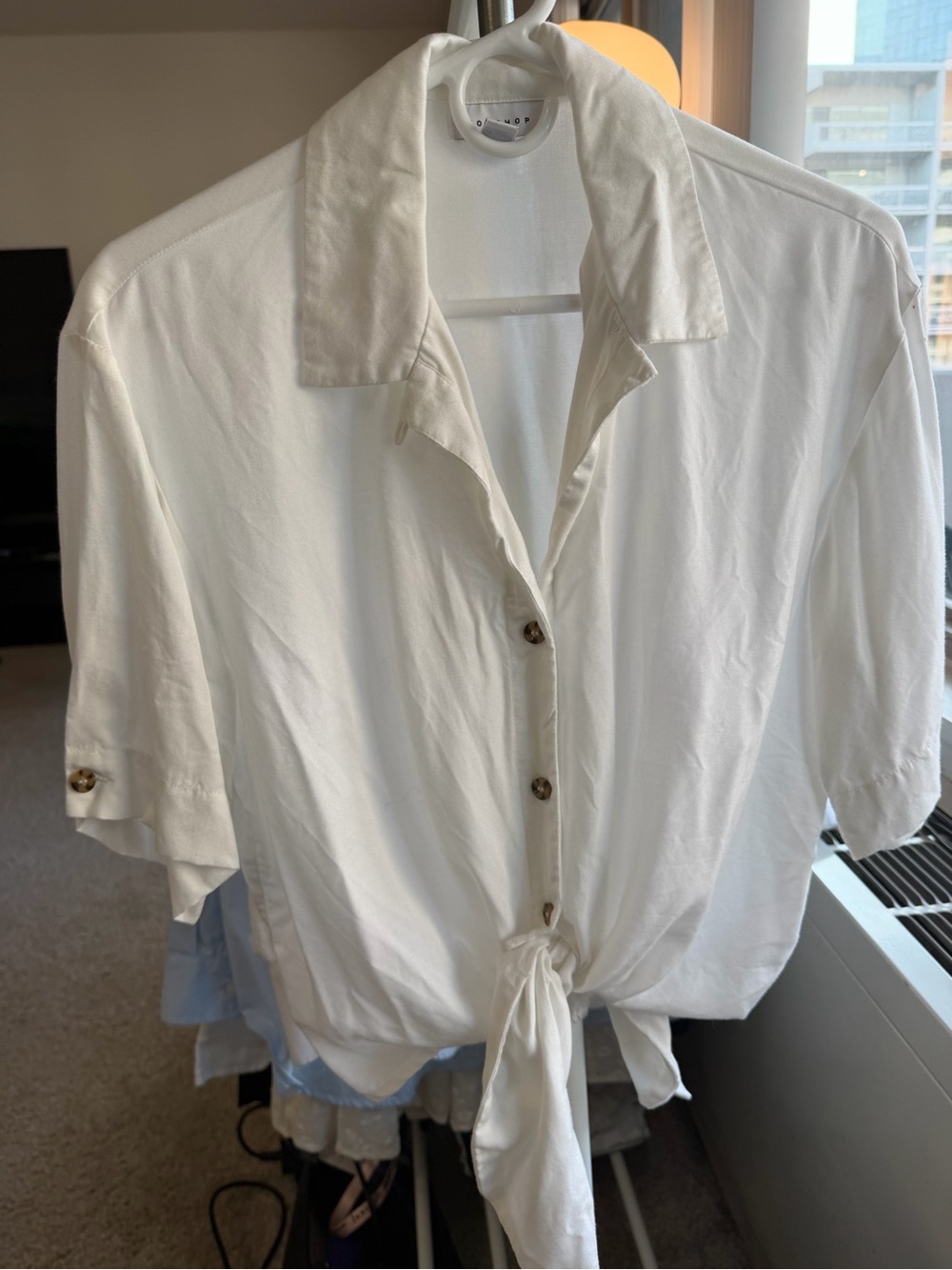 Top Shop White Tie-Front Button Shirt women’s 4